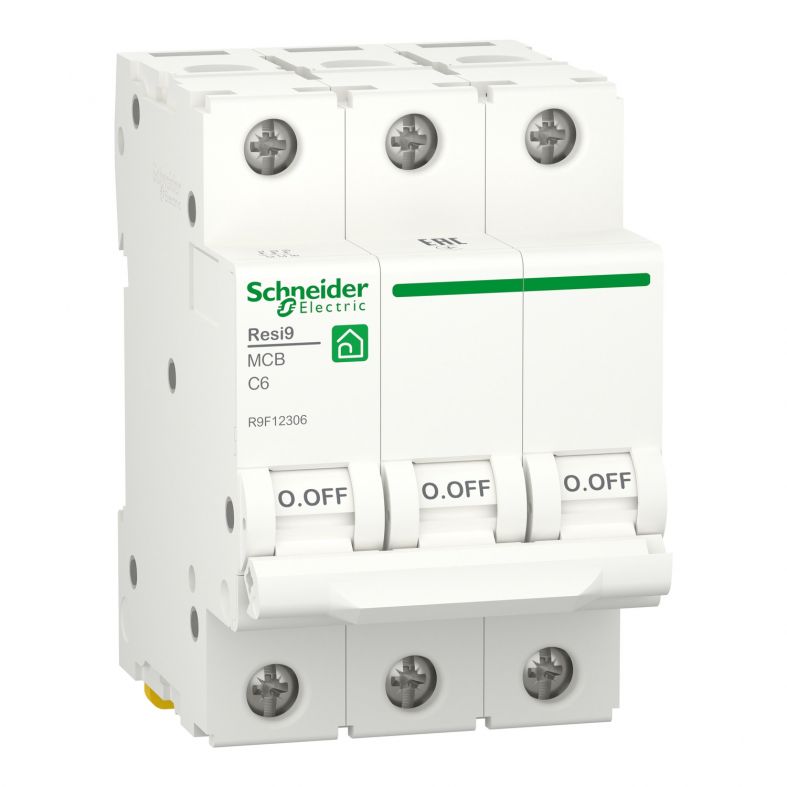 Schneider Electric Автоматичний вимикач Resi9, 6А, 3p, крива С, 6 кА